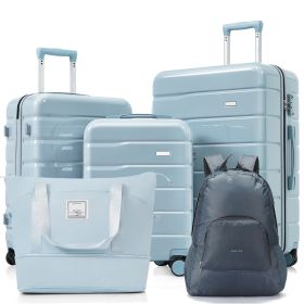 5 Piece Luggage Set with Expandable Duffel Bag & Foldable Backpack ‚Äì 20"/24"/28" Suitcases with 360¬∞ Spinner Wheels, TSA Lock, grey blue