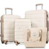 Luggage Sets 4 Piece, Expandable ABS Durable Suitcase with Travel Bag, Carry On Luggage Suitcase Set with 360¬∞ Spinner Wheels, ivory and golden