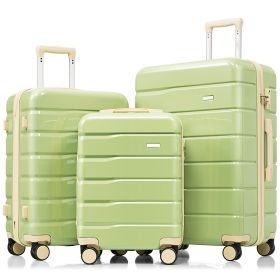 Premium ABS Travel Luggage Set , 3-Piece TSA Lock Suitcase Ensemble with 20, 24, and 28 Inch Sizes with 360¬∞ Spinner Wheels, green and beige