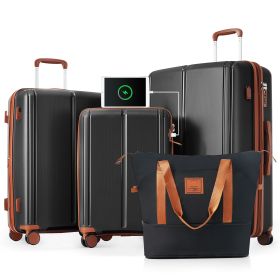 Luggage Sets 4 Piece, Expandable PP Lightweight Suitcase with Travel Bag, Carry On Luggage Suitcase Set with 360¬∞ Spinner Wheels, black and Brown