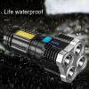 Rechargeable Strong Spotlight Waterproof LED Flashlight with Sidelight