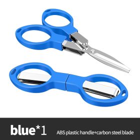 Foldable Fishing Scissors Carbon Steel Knife Edge Shears Fishing Line Cutting Tools Fishing Scissors Fishing Tackle Supplies (Color: Blue G679B)