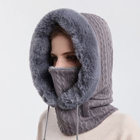 Winter Fleece Hood, Outdoor Riding 2 In 1 Neck Warmer & Hood, Cold-proof Ski Hood, Warm Scarf (Color: Grey)