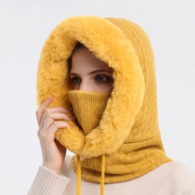 Winter Fleece Hood, Outdoor Riding 2 In 1 Neck Warmer & Hood, Cold-proof Ski Hood, Warm Scarf (Color: Turmeric)