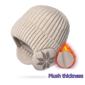 Stay Warm & Protected This Winter: Unisex Snow Flake Earmuff & Knitted Beanie Hat Set (Color: Beige Color)